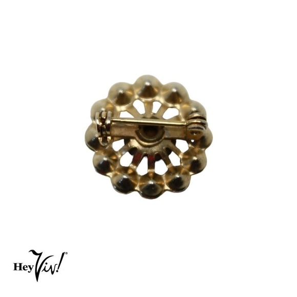 Two Vintage Scatter Pins Basket w Flowers and Round Rhinestone 5/8" - Hey Viv - Picture 5 of 6